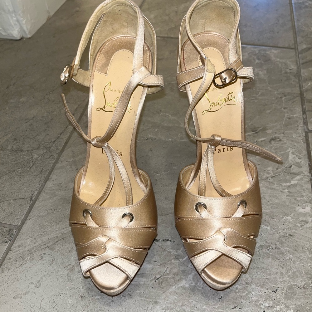 Christian Louboutin Gold Peep-Toe Heels